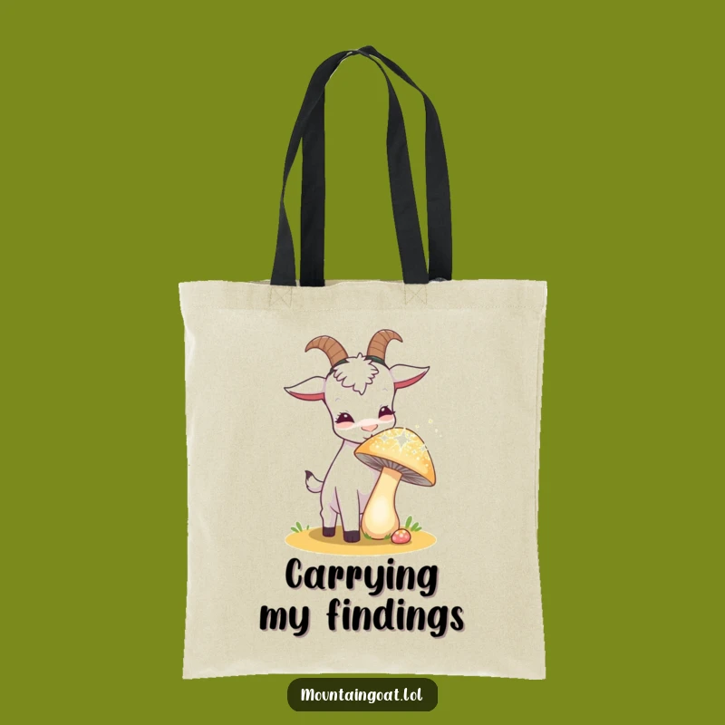 Funny Curious Goat Tote Bag: Hilarious Mushroom Adventure Companion
