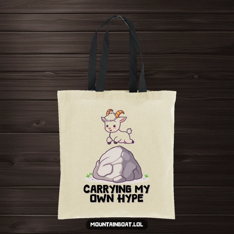 Funny kawaii mountain goat mid-leap, a symbol of joy and freedom, perfect for a stylish and funny tote bag.