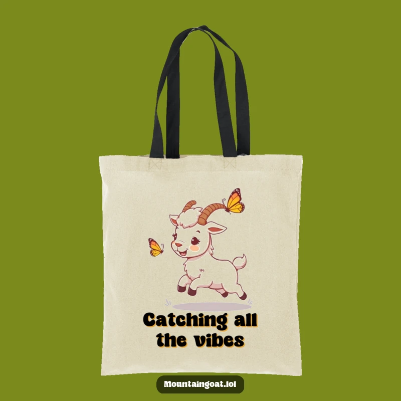 Funny Mountain Goat Butterfly Chase Tote Bag - Carry Playful Vibes